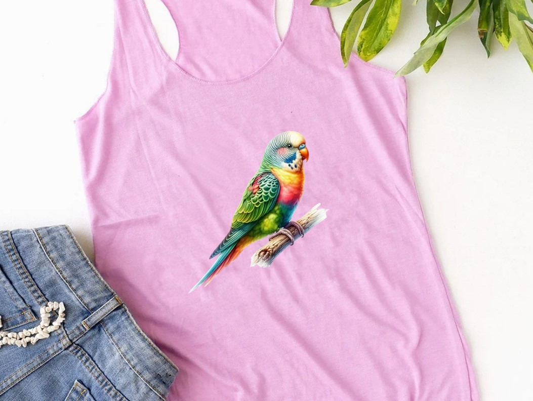 Perruche couleurs impression dtf flex textile t-shirt débardeur top femme homme enfant oiseau