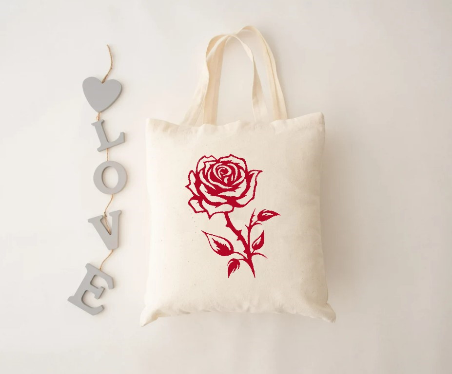 Rose feuilles motif thermocollant flex textile sac shopping toile soldes fleur