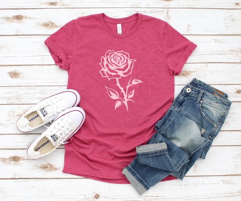 Rose feuilles motif thermocollant flex textile t-shirt solde femme homme fleur