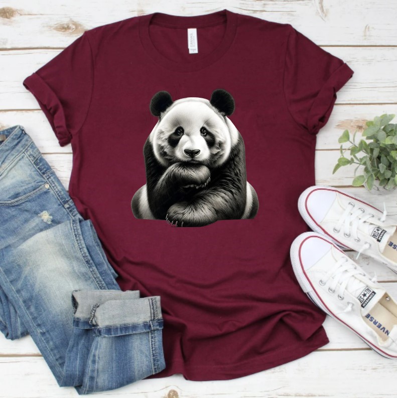 Panda pose Impression DTF Flex textile t-shirt adorable cute femme homme