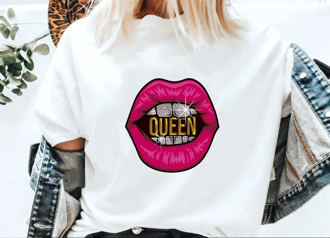 Bouche Queen Impression dtf flex textile t-shirt strass glamour sexy homme femme