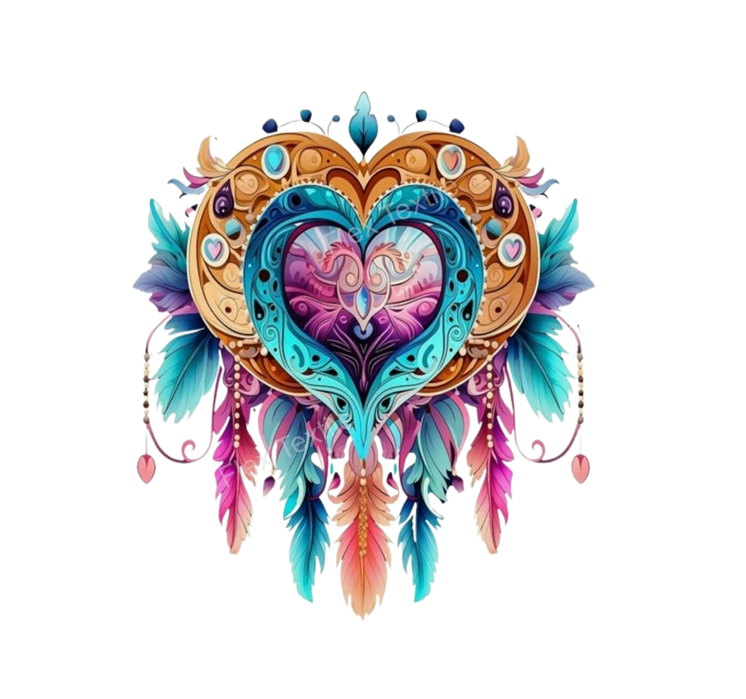 coeur plumes attrape-rêve impression dtf flex textile