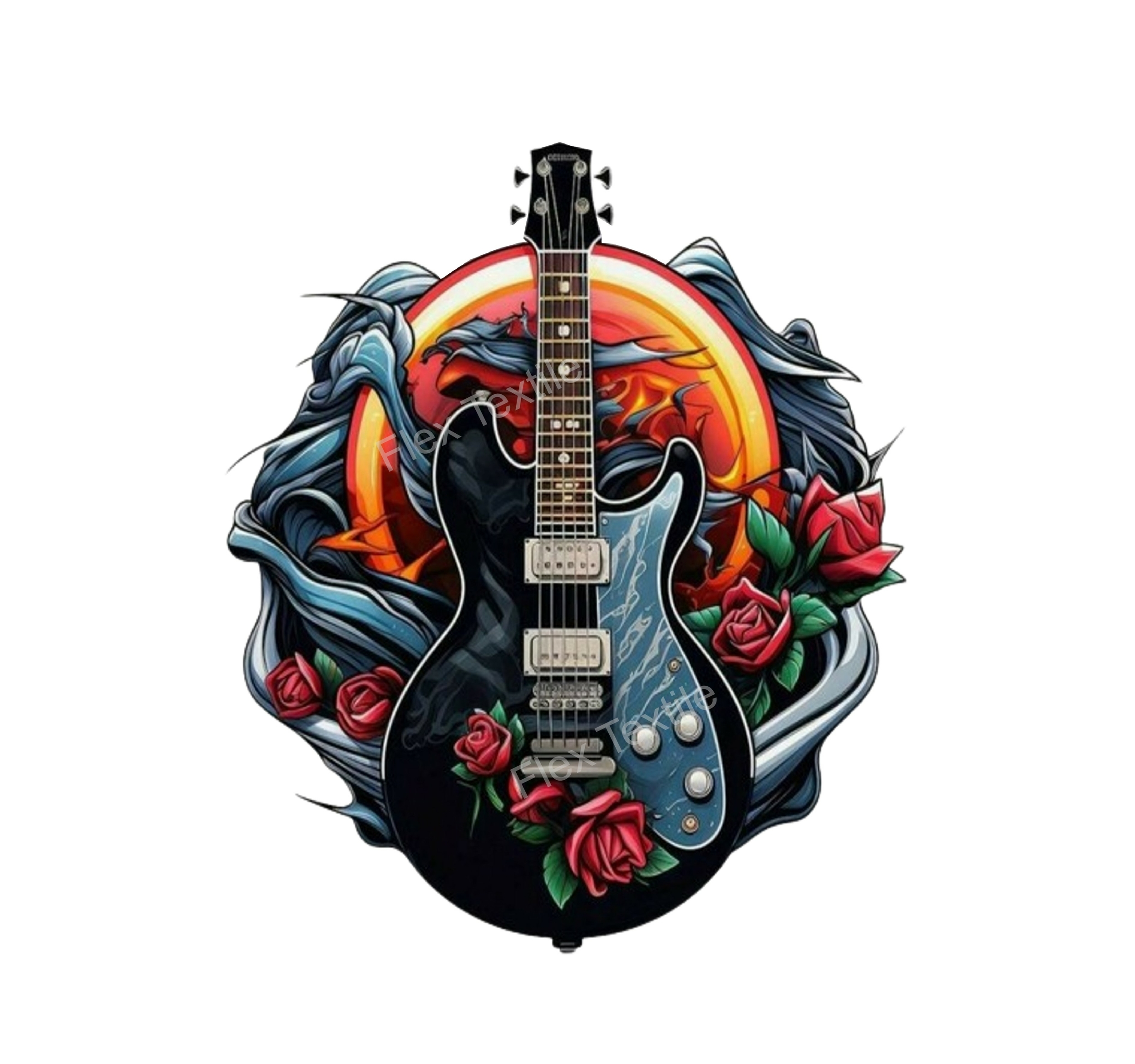 guitare roses impression dtf flex textile
