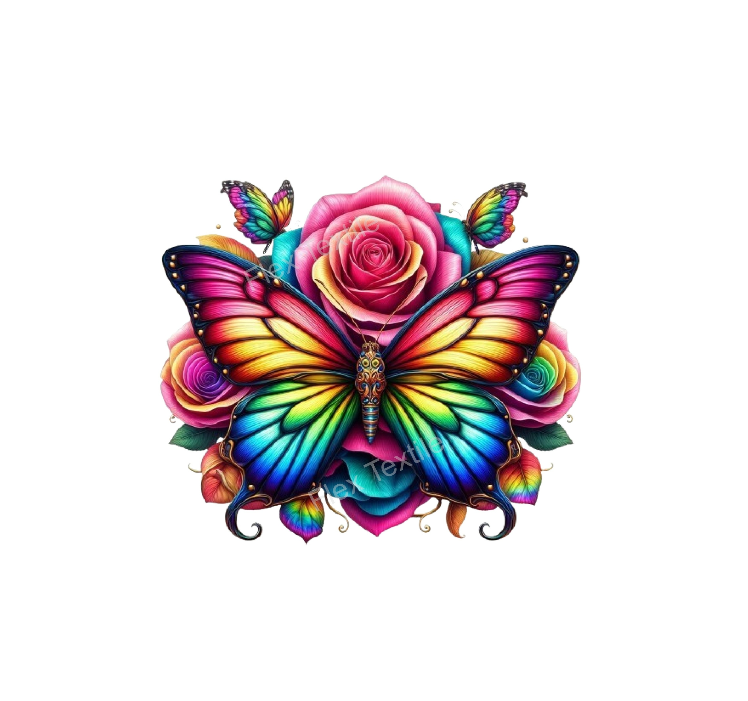 Papillon Fleurs Impression DTF flex textile