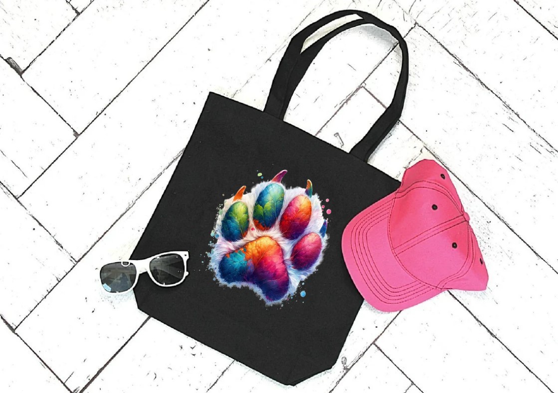 Emprunte animal impression dtf flex textile sac shopping main toile arc en ciel couleurs