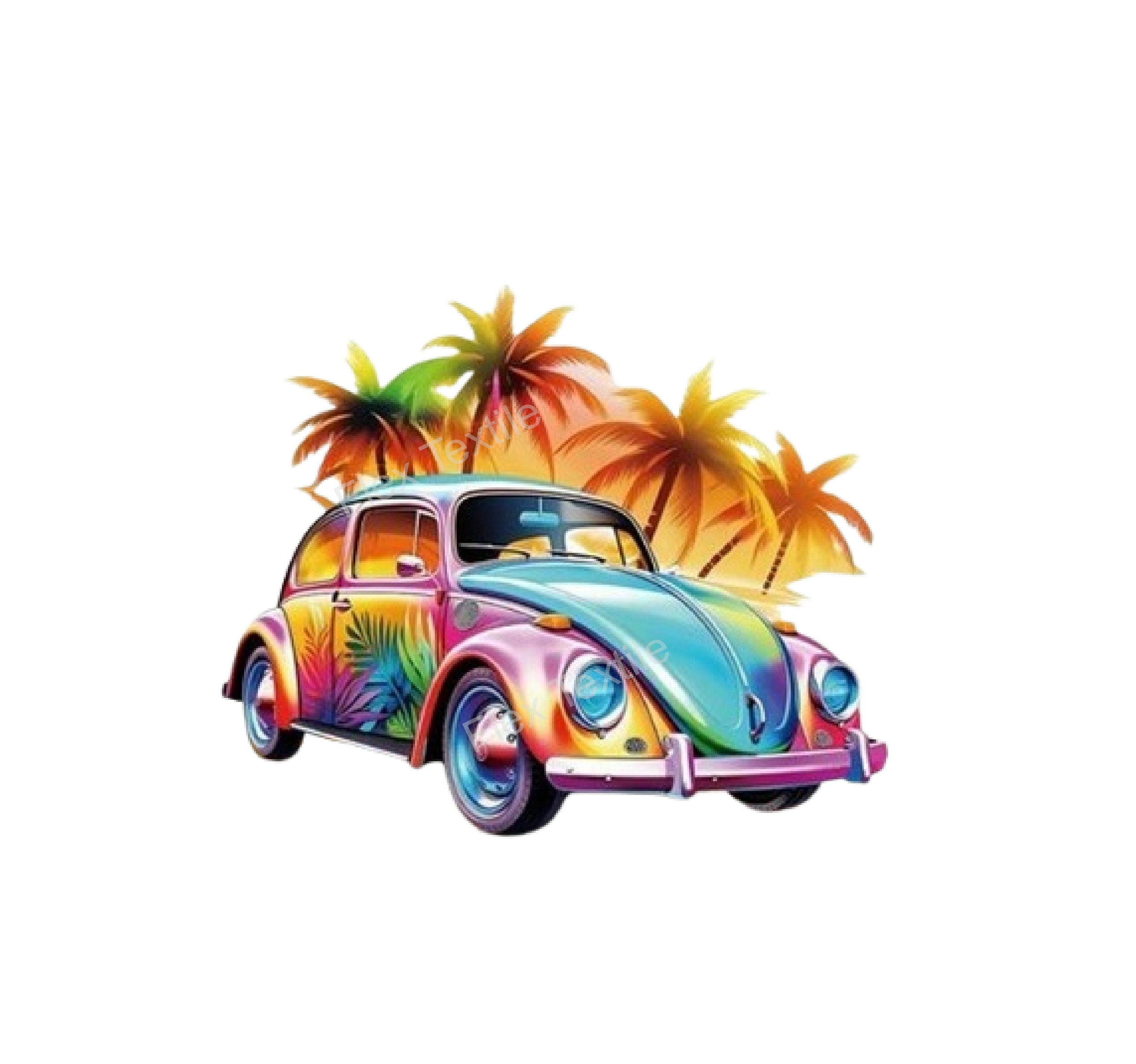 Voiture Coccinelle Palmiers imression DTF flex textile