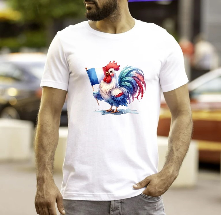 coq drapeau france impression dtf flex textile français sac sport jeux olympique euro coupe du monde t-shirt homme femme enfant