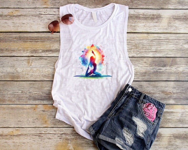 yoga mandala impression dtf flex textile t-shirt femme homme enfant position sport