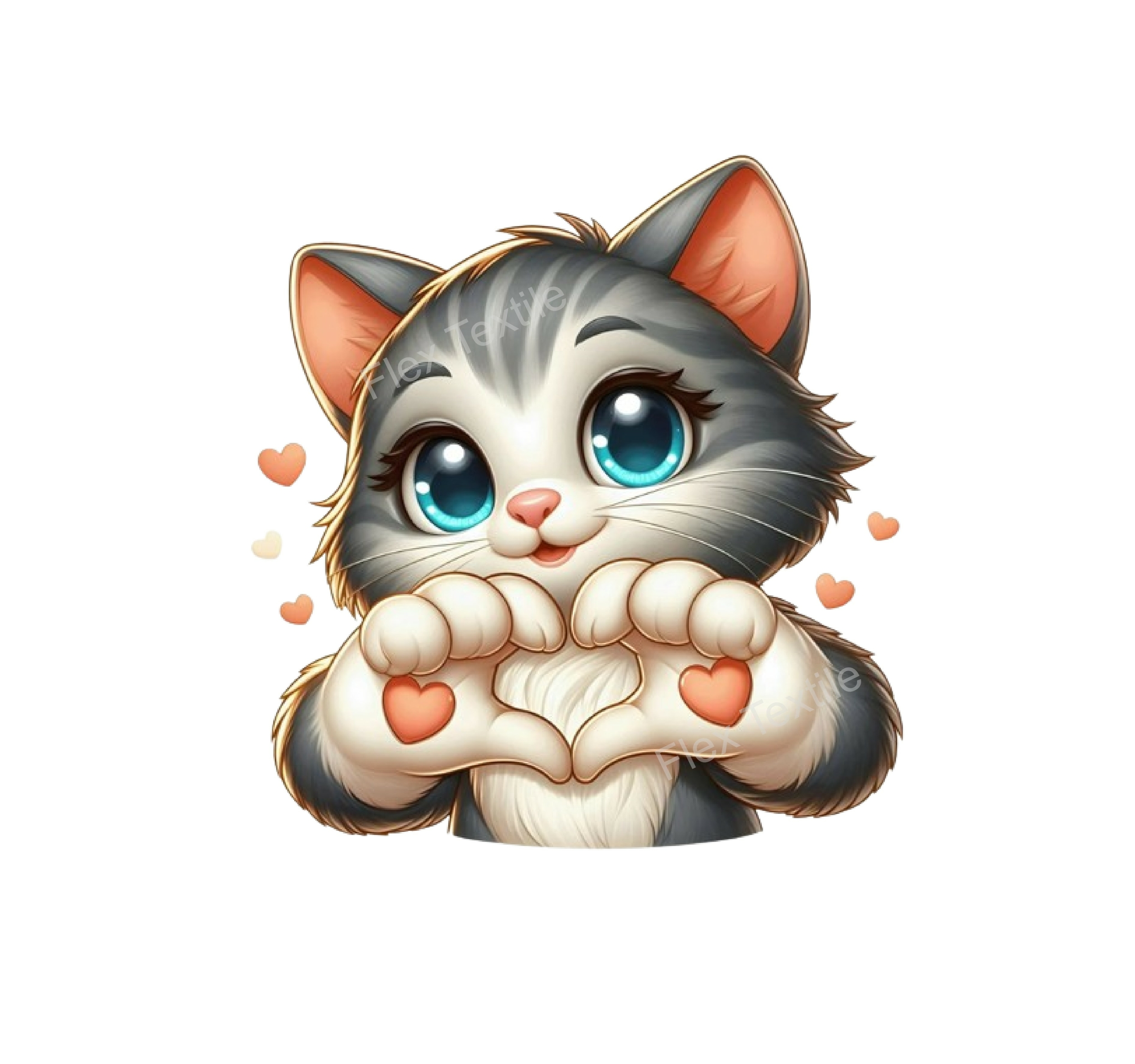 Chat Coeur Mains Impression DTF Flex textile