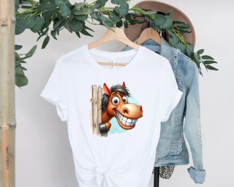 Cheval Caché Humour Impression DTF Flex textile t-shirt homme femme enfant motif thermocollant