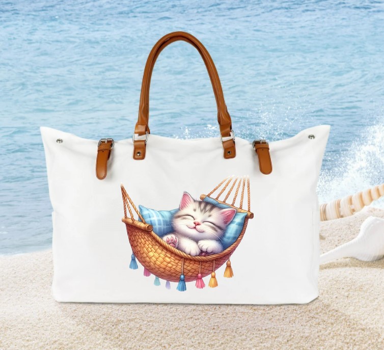 chat dort hamac impression dtf  flex textile sac shopping sport plage sieste animal