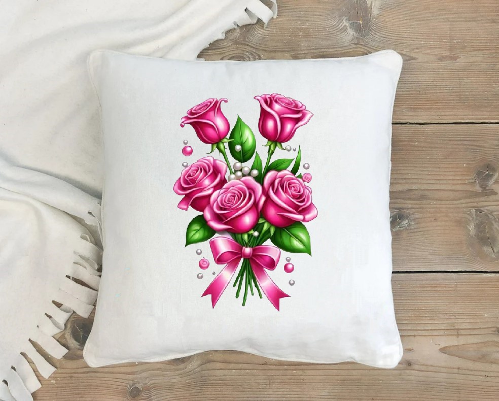 bouquet roses perles impression dtf flex textile coussin oreiller fleurs floral