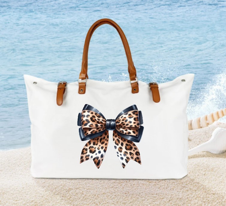 Noeud léopard impression dtf flex textile chaussure t-shirt sac tissu motif prêt à poser shopping plage sport