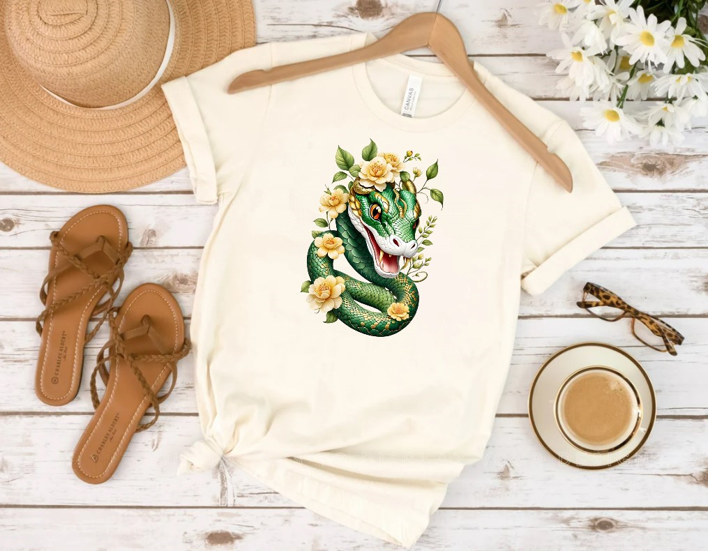 serpent fleurs impression dtf flex textile t-shirt homme femme enfant sac chaussure tissu reptile