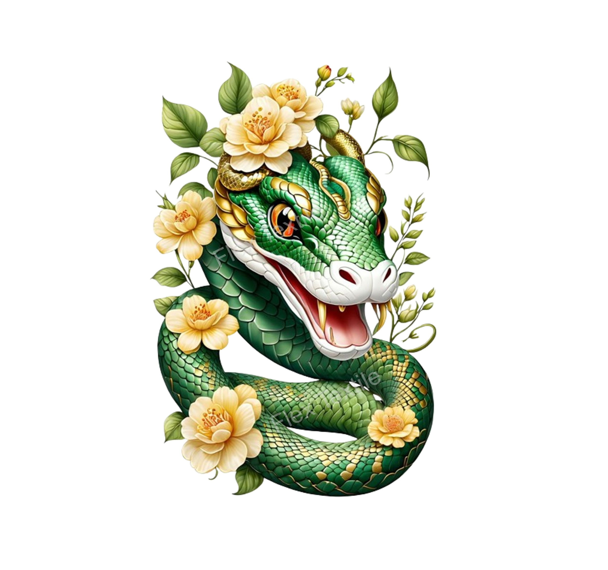 serpent fleurs impression dtf flex textile