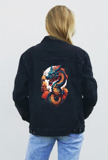 dragon fleurs impression dtf flex textile reptile chinois basket tennis t-shirt veste jean homme femme enfant