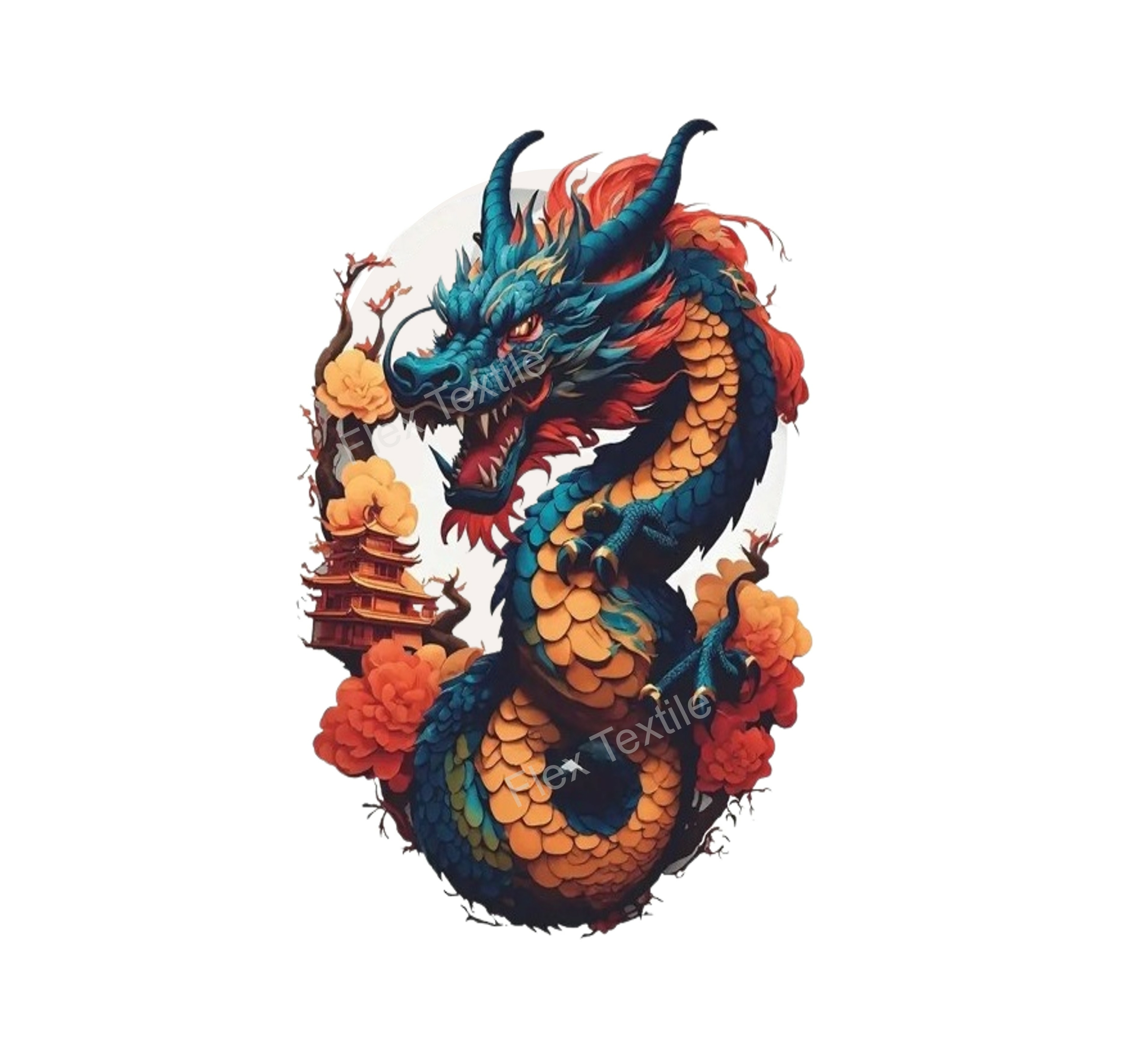 dragon fleurs impression dtf flex textile