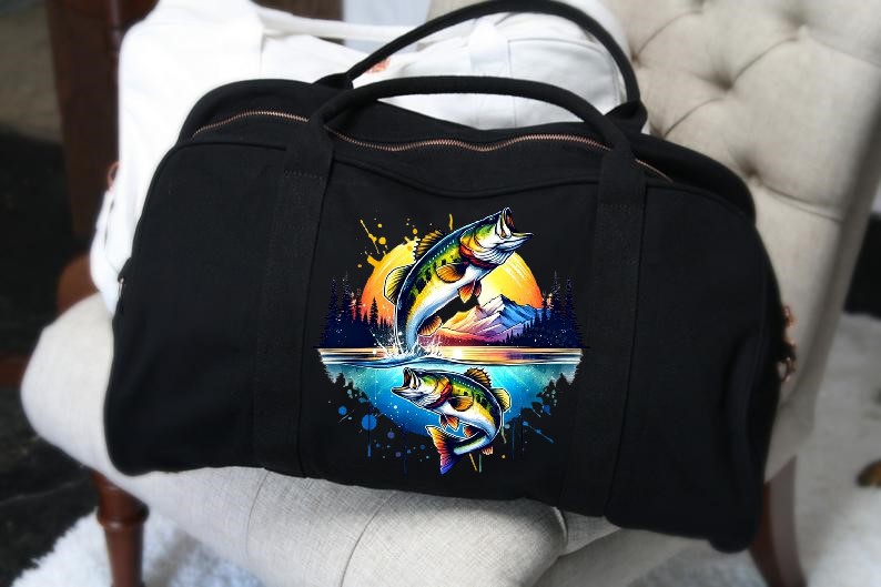 poissons lac impression dtf flex textile sac shopping pêche plage tissu toile