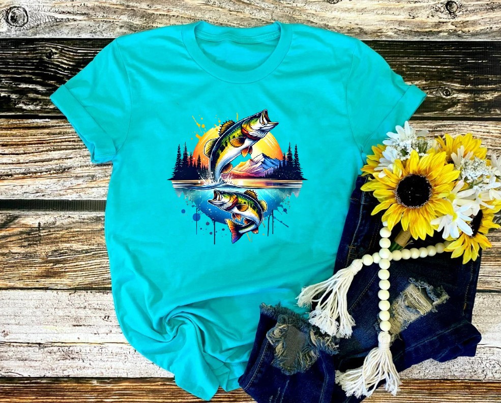poissons lac impression dtf flex textile sac shopping pêche plage tissu toile t-shirt homme femme enfant