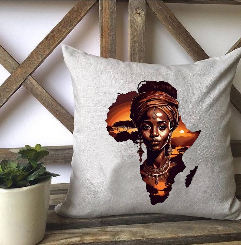 afrique femme impression dtf flex textile sac toile tissu coussin noire africaine