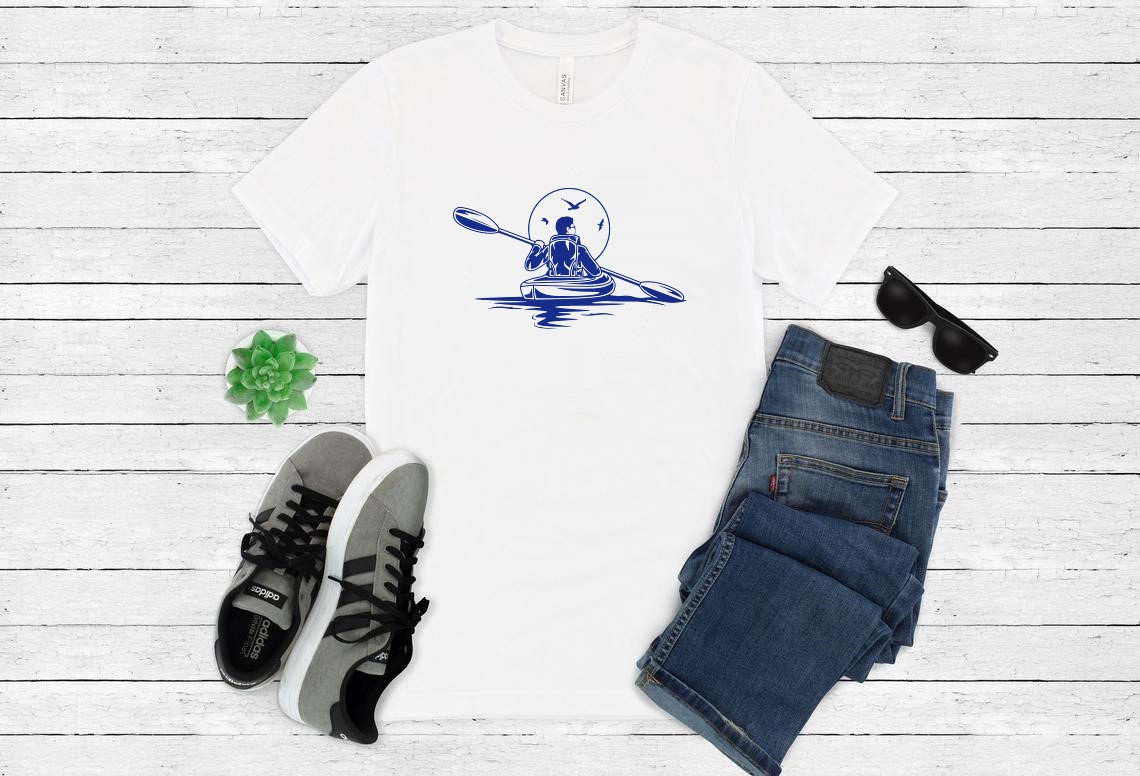 canoë kayak motif thermocollant flex textile t-shirt homme femme enfant sac sport phopping plage balade eau