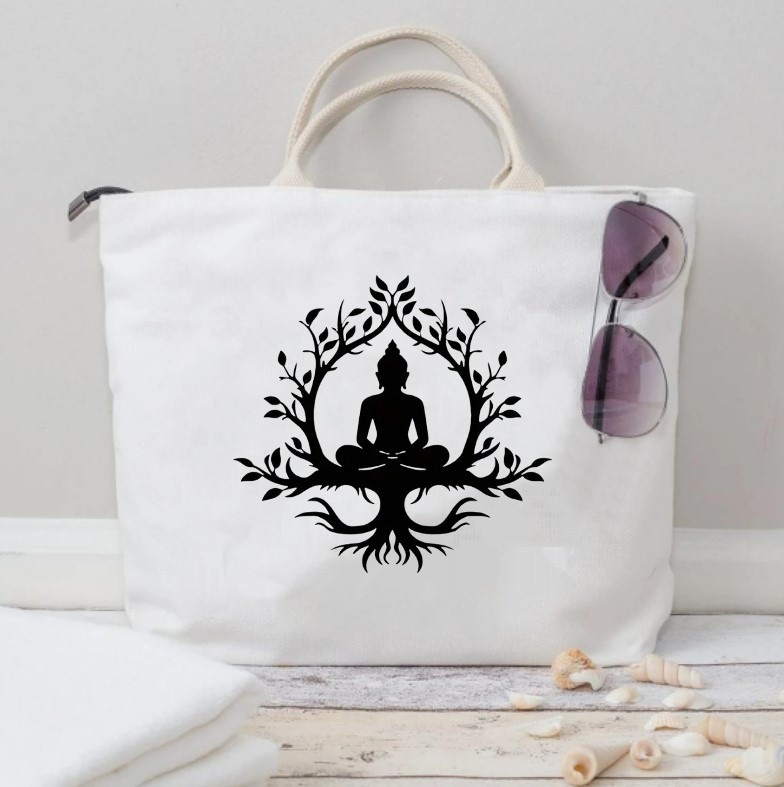 zen arbre yoga motif thermocollant flex textile t-shirt femme homme enfant méditation sac shopping plage sport
