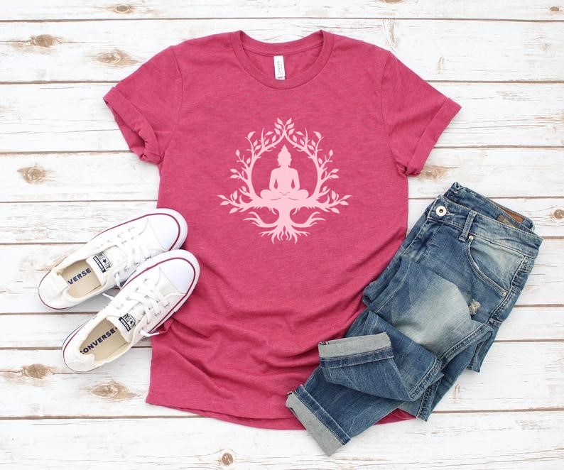 zen arbre yoga motif thermocollant flex textile t-shirt femme homme enfant méditation