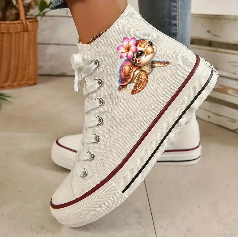 tortue fleur impression dtf flex textile chaussures toile tissu flocage transfert