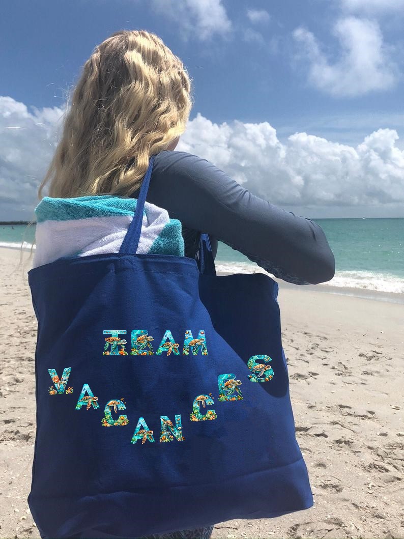 alphabet tortue mer lettre E sac shopping plage chaussure transfert thermocollant prêt à poser