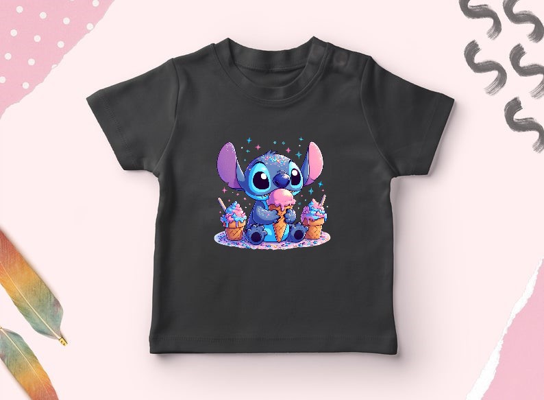 stitch glaces impression dtf transfert thermocollant t-shirt femme enfant homme disney