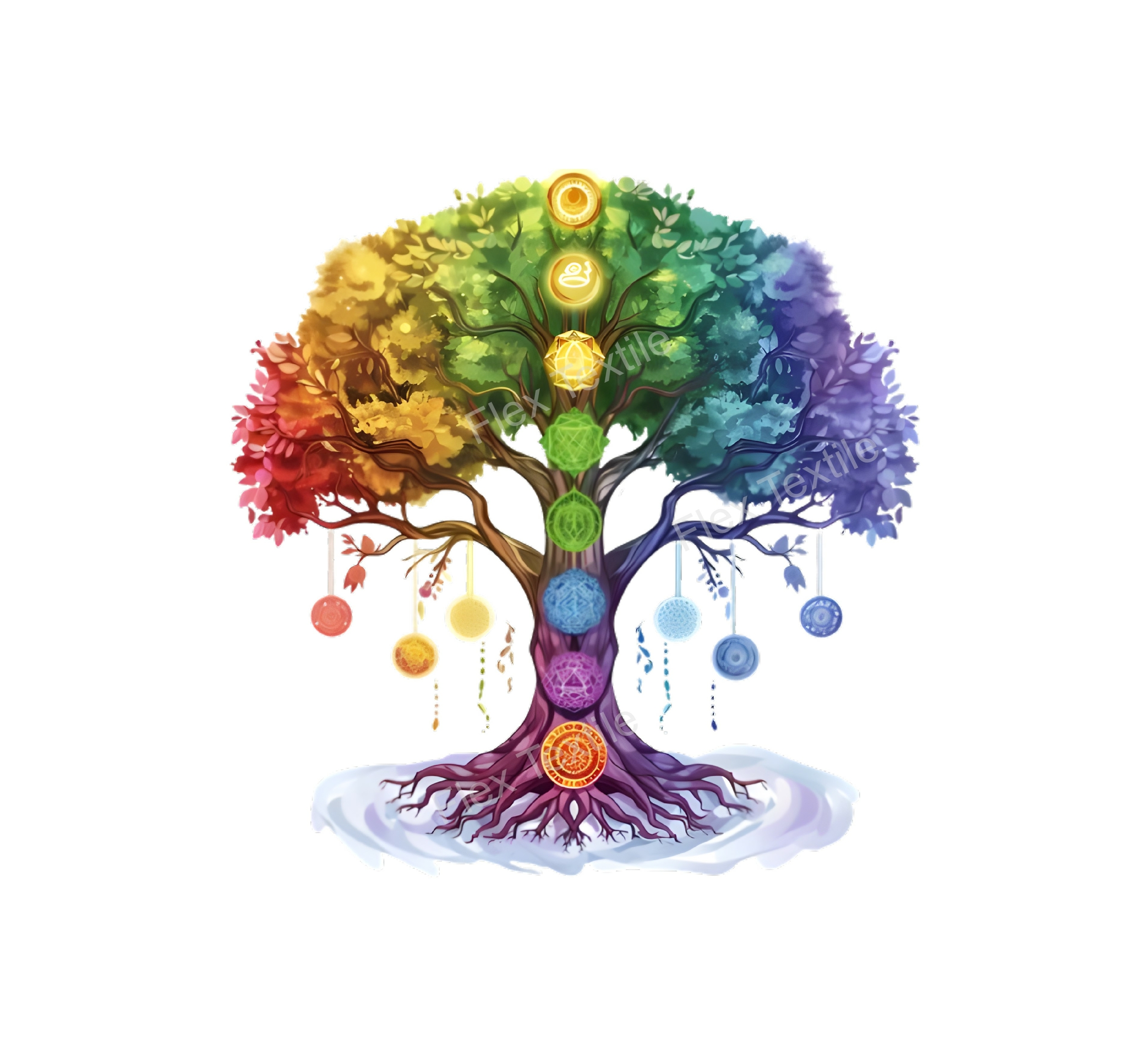 arbre chakras impression dtf transfert thermocollant flex textile
