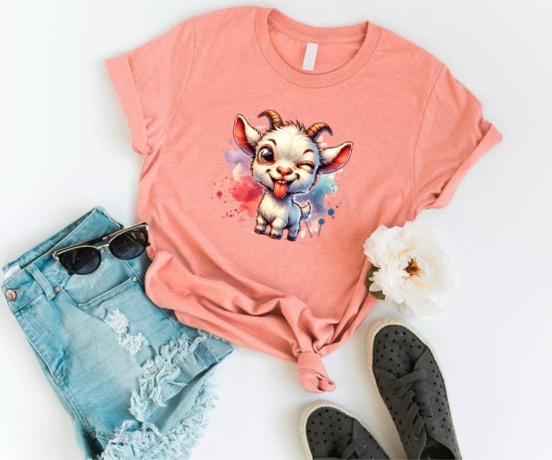 chèvre grimace humour impression dtf transfert thermocollant flex textile t-shirt femme enfant homme animal ferme