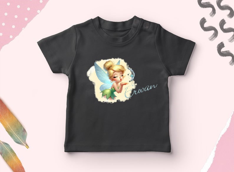 fée clochette impression dtf transfert thermocollant t-shirt homme femme bébe enfant objet déco disney