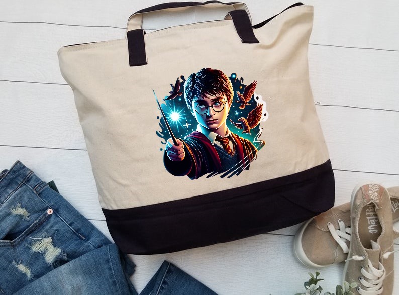 Harry Potter baguette impression dtf transfert thermocollant sac shopping plage sport homme femme enfant