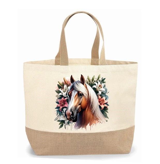 Cheval Lys impression dtf transfert thermocollant flex textile sac shopping plage sport fleurs