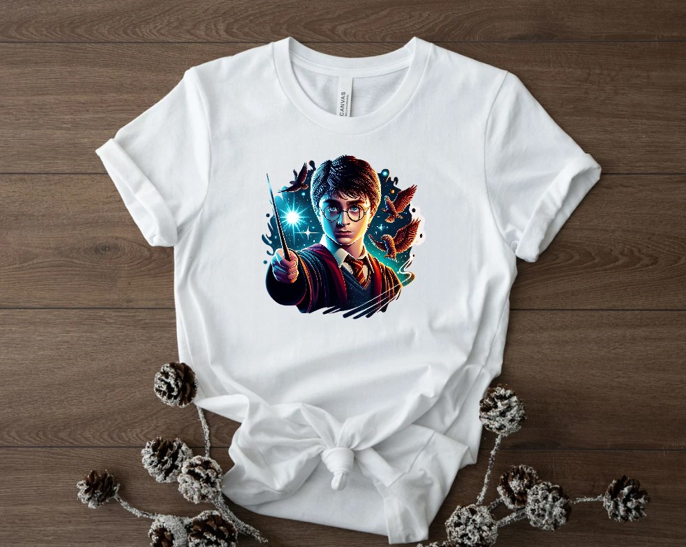 Harry Potter baguette impression dtf transfert thermocollant sac shopping plage sport t-shirt homme femme enfant