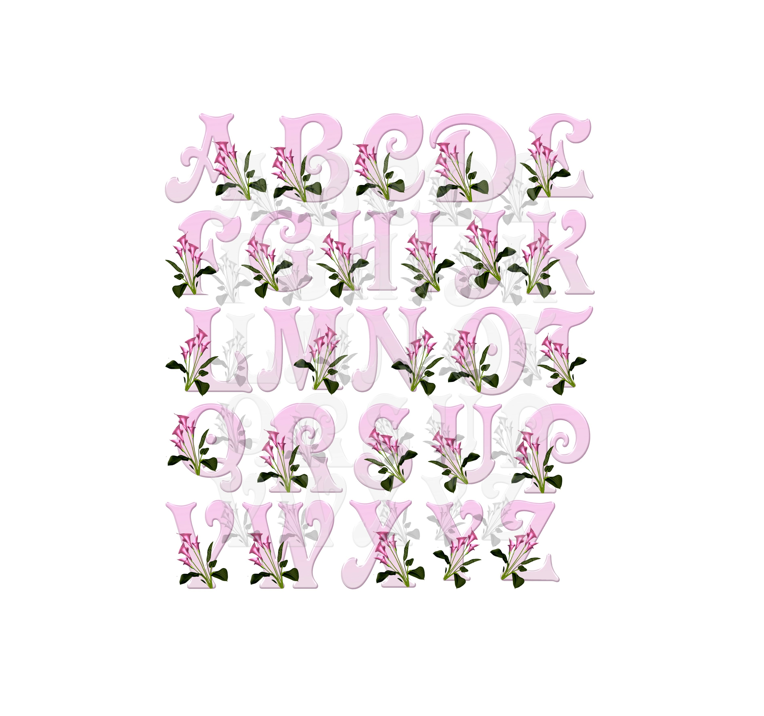 alphabet fleurs calla transfert thermocollant flex textile