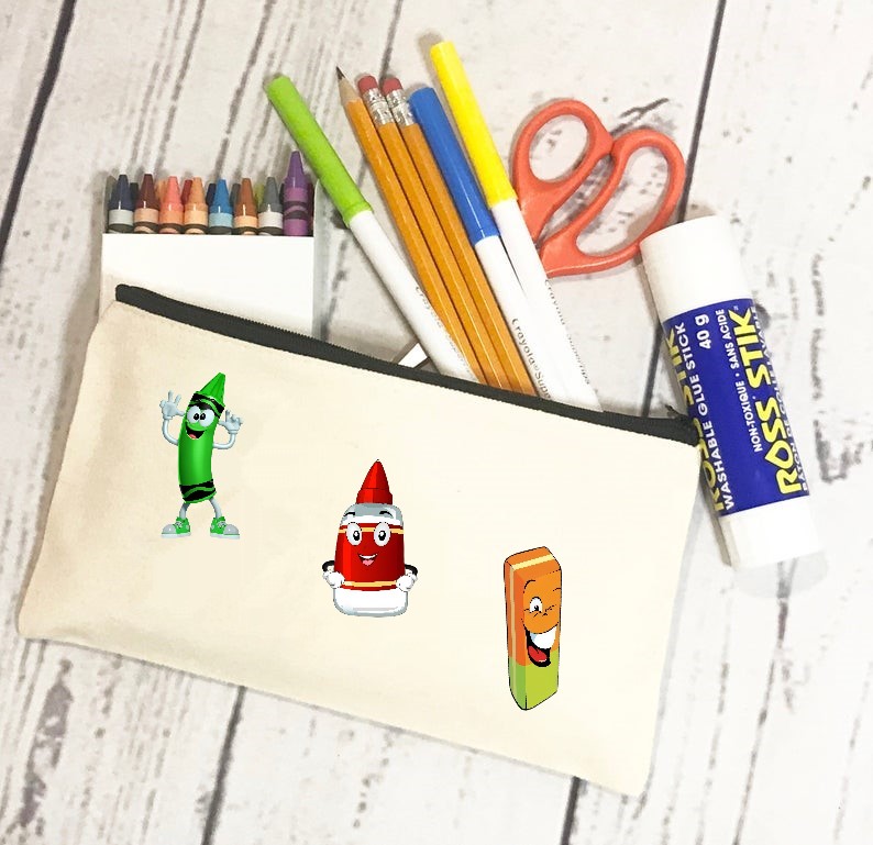 Lot école transfert thermocollant flex textile trousse sac cartable stylo cahier régle crayons
