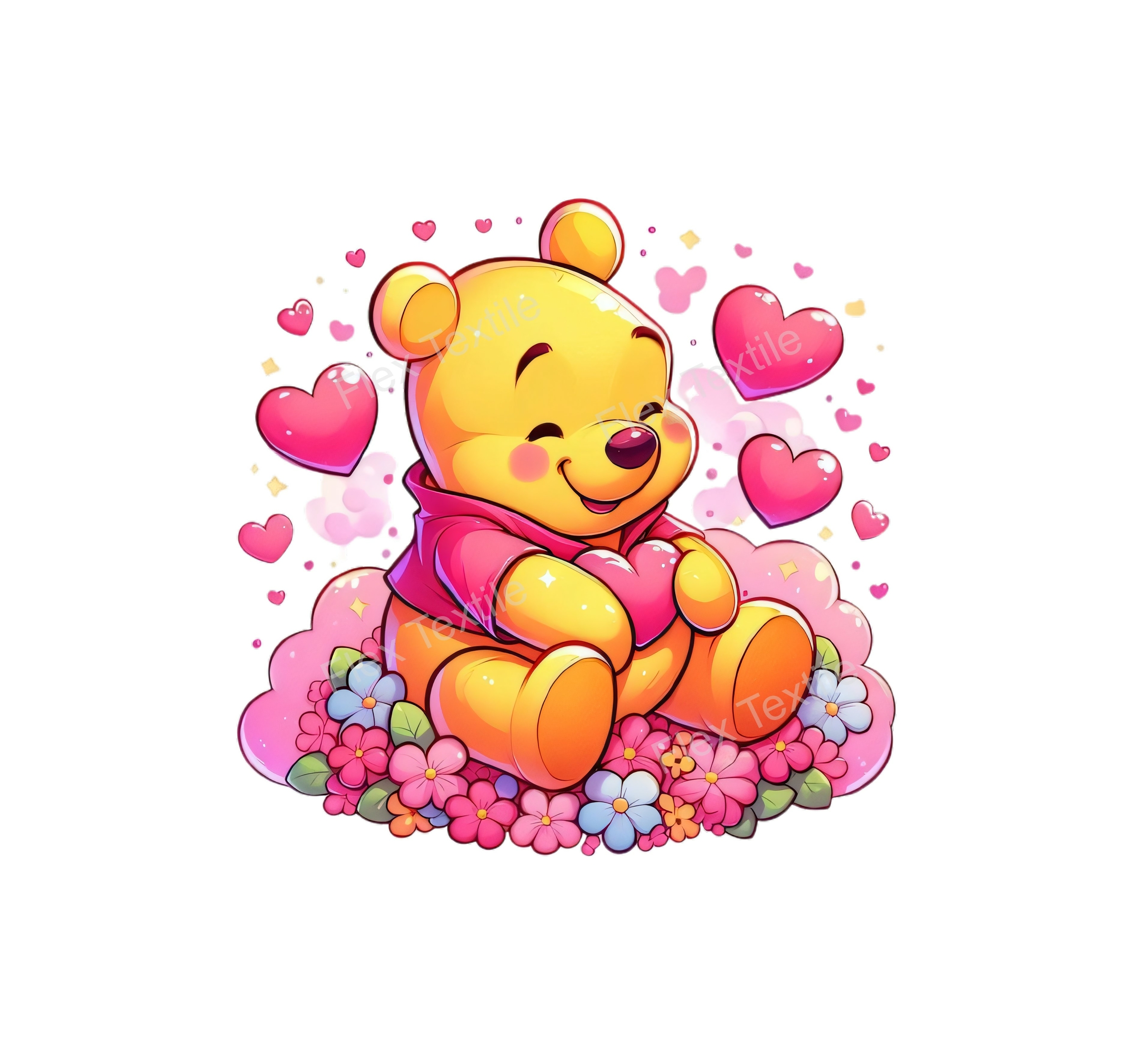winnie coeurs fleurs transfert thermocollant