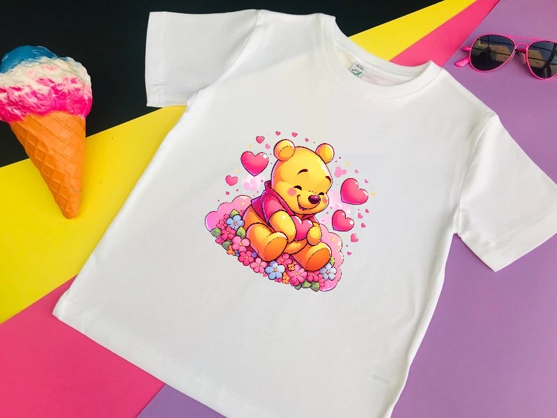 winnie coeurs fleurs transfert thermocollant t-shirt femme enfant homme bébé ourson the pooh
