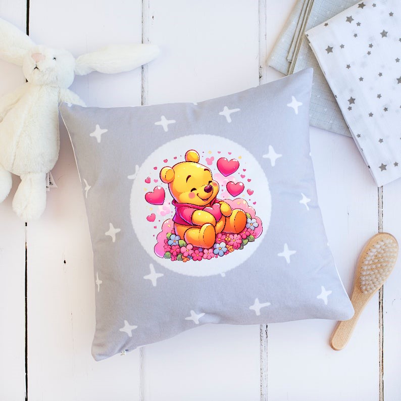 winnie coeurs fleurs transfert thermocollant coussin sac t-shirt femme enfant homme bébé ourson the pooh