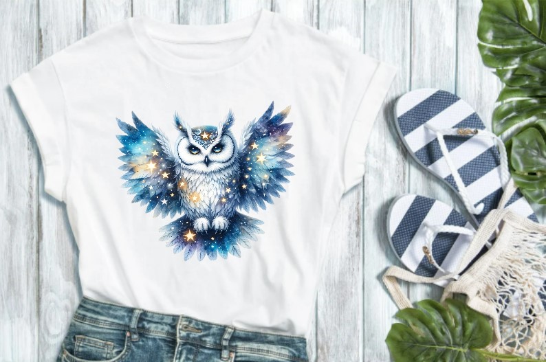 hibou étoiles transfert thermocollant flex textile t-shirt femme enfant homme bébé