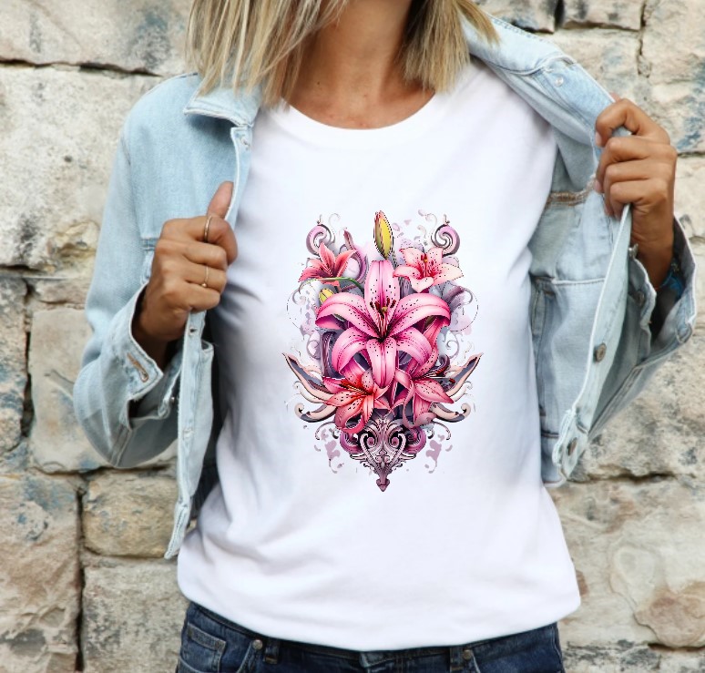 bouquet lys fleurs transfert thermocollant flex textile t-shirt femme homme enfant bébé