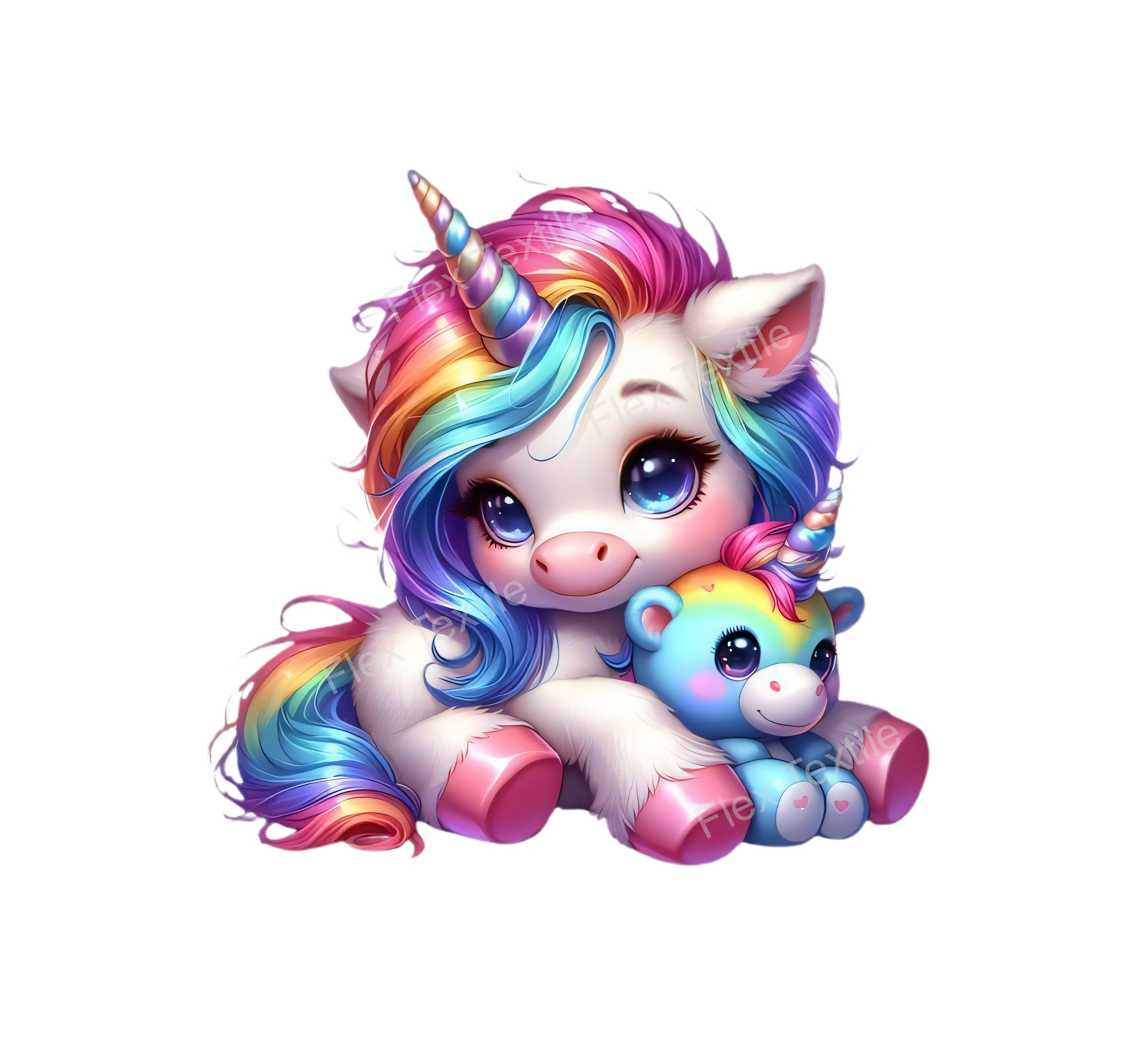 Licorne Allongée Arc en ciel transfert thermocollant flex textile