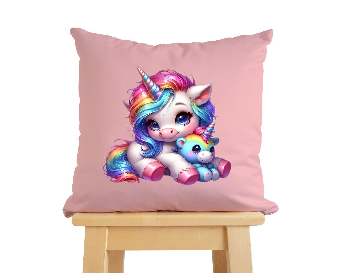Licorne Allongée Arc en ciel transfert thermocollant flex textile coussin oreiller enfant fille garçon poney