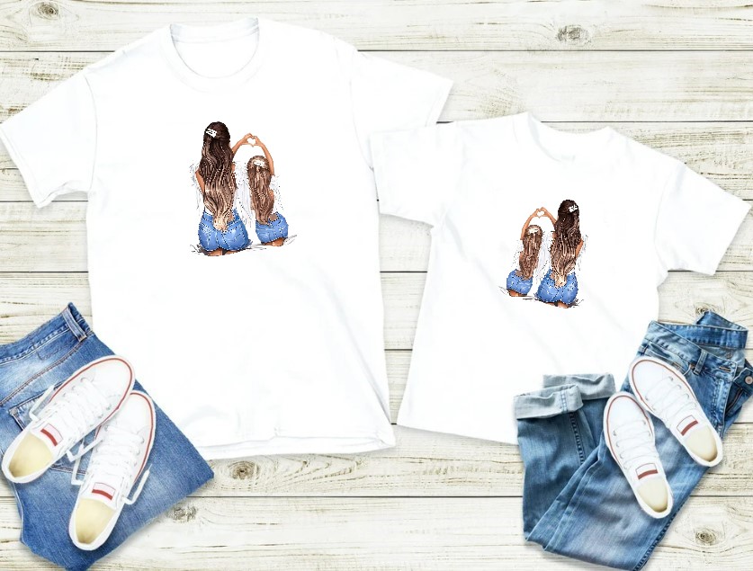 mère fille coeur transfert thermocollant flex textile sac shopping plage sport femme enfant t-shirt vêtement