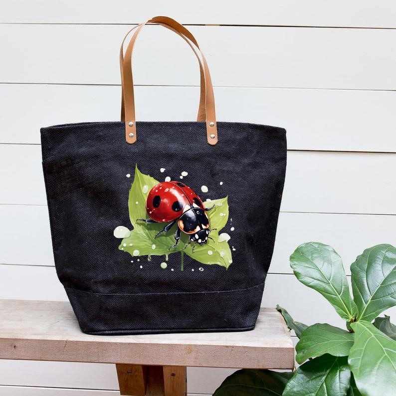 Coccinelle Feuille Gouttes Transfert Thermocollant Flex Textile sac shopping sport plage