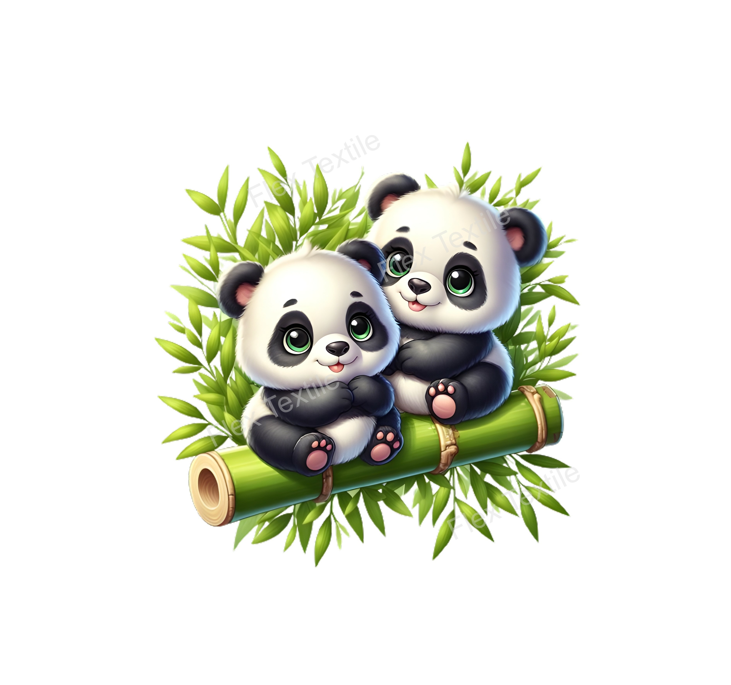 Pandas Bambous Transfert thermocollant flex textile