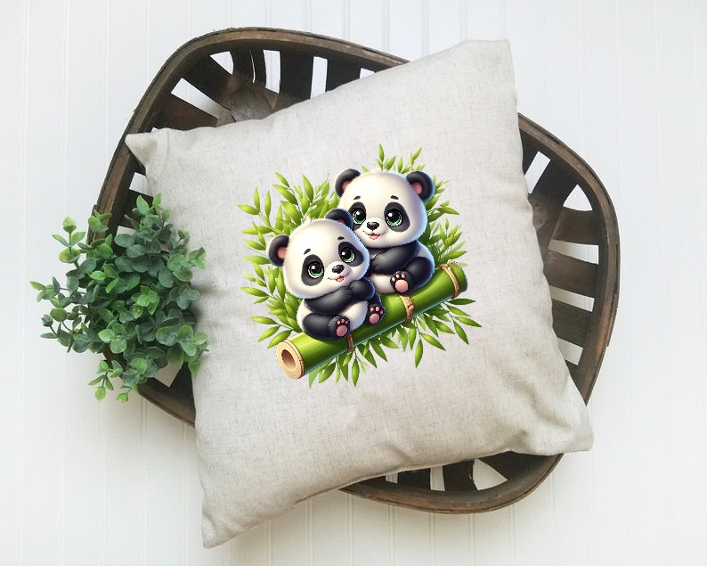 Pandas Bambous Transfert thermocollant flex textile t-shirt homme femme enfant animal mignon coussin oreiller