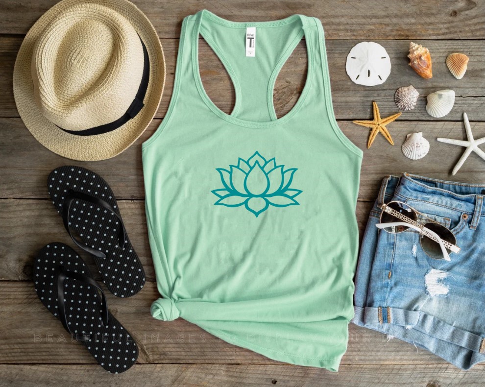 joli lotus motif thermocollant flex textile zen fleur t-shirt femme enfant homme tissu vêtement sac shopping sport plage